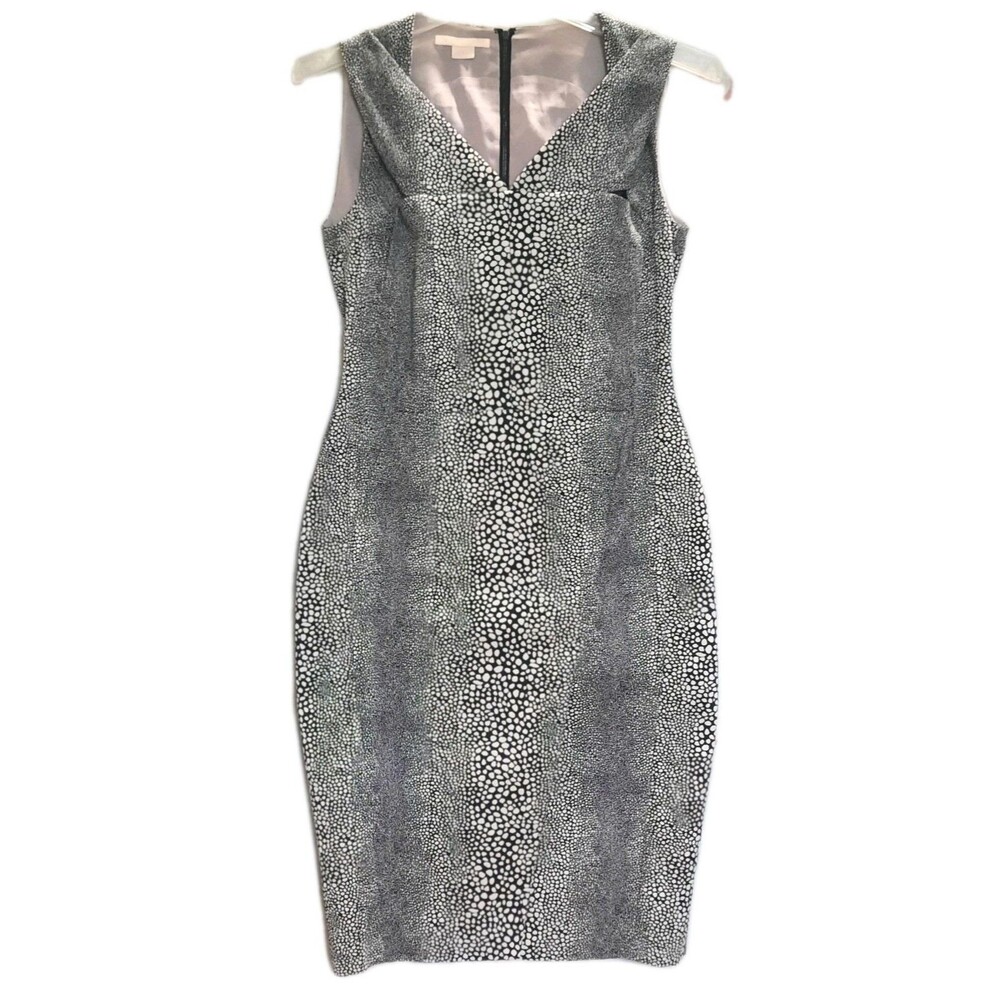 Antonio Berardi Body-Con Pencil Dress V-Neck Sleeveless Python Print Gray Black